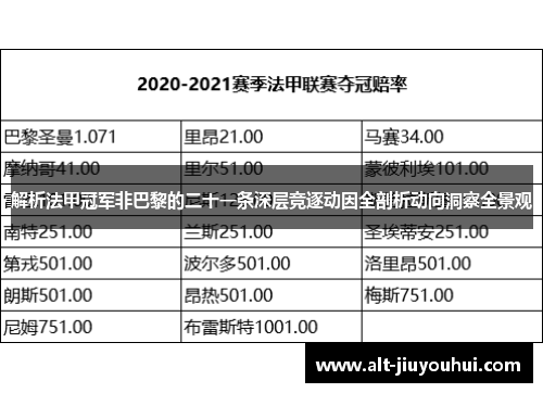 解析法甲冠军非巴黎的二十一条深层竞逐动因全剖析动向洞察全景观