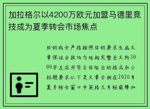 加拉格尔以4200万欧元加盟马德里竞技成为夏季转会市场焦点